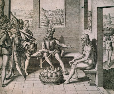 Conquérants espagnols rencontrant des femmes indigènes en Amérique - Theodore de Bry