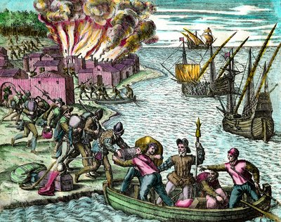 Les Français pillent et brûlent la ville de Chioreran. Gravure tirée de l
