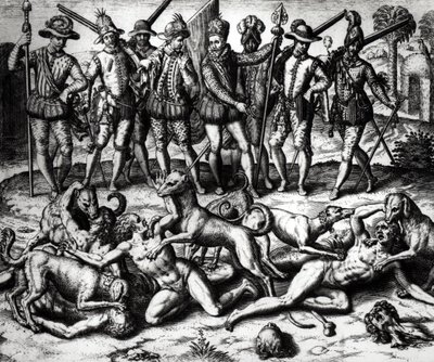 Les chiens de Vasco Núñez de Balboa attaquant les Indiens - Theodore de Bry