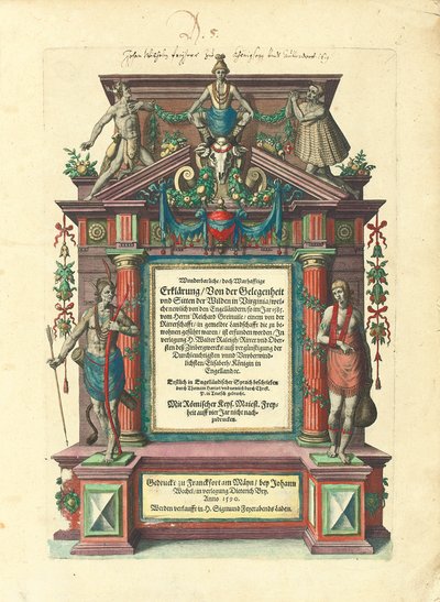 Page de titre de la première édition en allemand de la première partie de "Grandes Voyages : Amérique", 1590 - Theodore de Bry