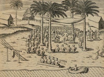Accueil des indigènes africains, Illustration de Indiae Orientalis par Antonio Pigafetta, par Theodore de Bry - Theodore de Bry
