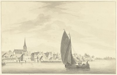 Le village de Gouderak avec un bateau à voile au premier plan - Theodorus Cornelis Schutter