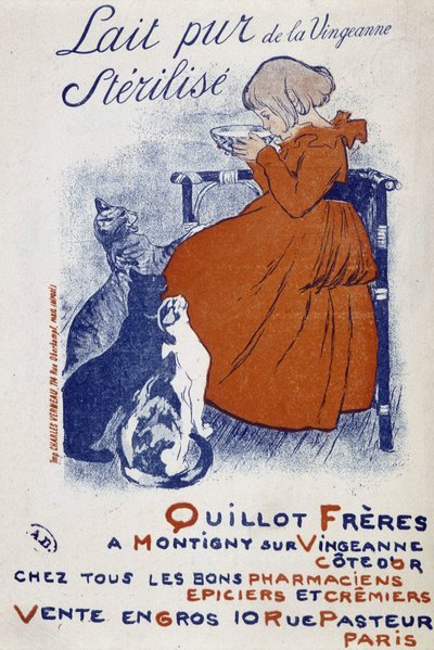 Affiche publicitaire pour le lait pur de la Vingeonne - par Steinlen - Théophile Alexandre Steinlen