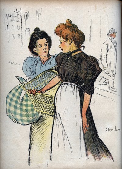 Les blanchisseuses Dessin de Théophile Alexandre Steinlen (1859-1923) - dans « Le Rire » de 1898 - Deux blanchisseuses - Si vous deviez écouter tous les clients, cela signifierait trop de linge à nettoyer pour nous - Théophile Alexandre Steinlen