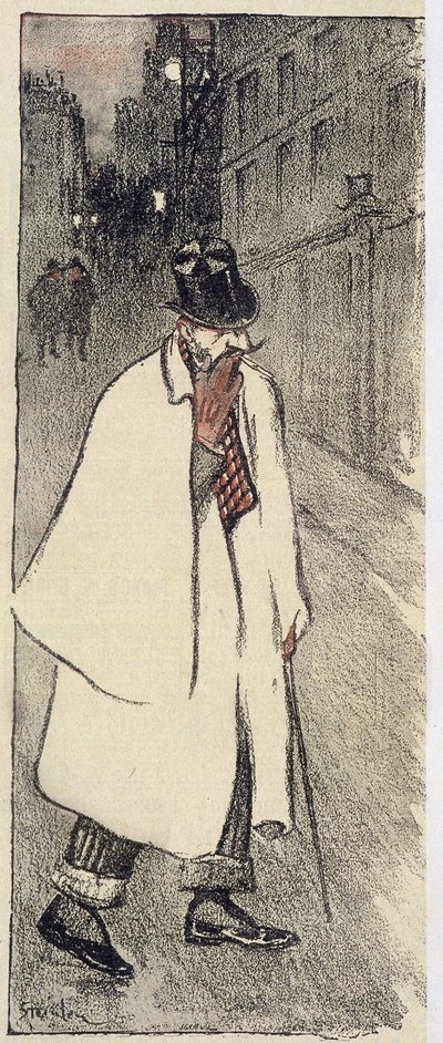 Homme en haut et manteau marchant dans la rue - dans "Gil Blas" de nov. 1894 - Théophile Alexandre Steinlen