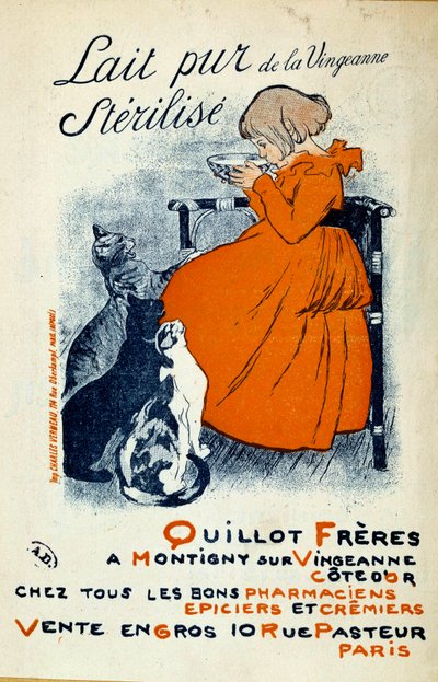 Affiche de Théophile-Alexandre Steinlen pour le Lait pur de la Vingeanne stérilisé : Quillot Frères à Montigny sur Vingeanne - Côte d