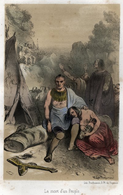 Les Hurons massacrés par les Iroquois au Canada en 1763 (Traité de Paris). Gravure de 1845 dans « L