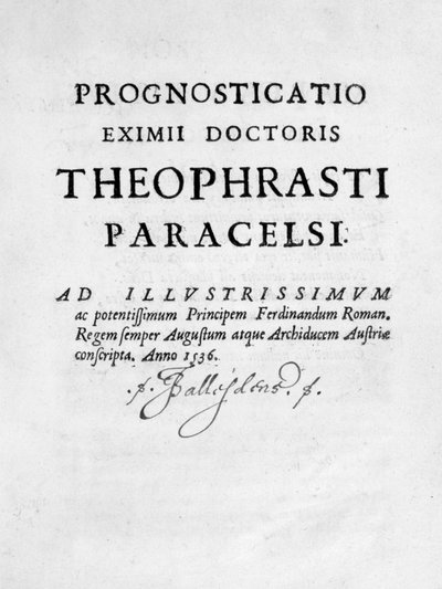 Page de titre de Prognosticatio Eximii Doctoris Paracelsi, 1536 - Theophrastus Bombastus von Hohenheim Paracelsus