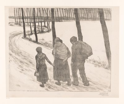 Homme et femme avec deux enfants marchant sur un chemin - Théo van Rysselberghe