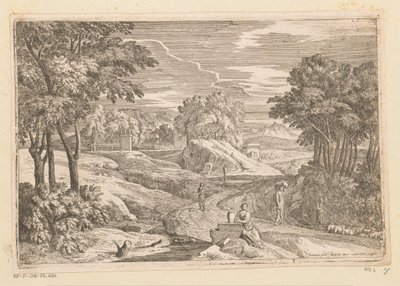 Paysage arcadien avec une femme assise près d