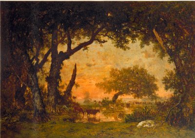 Sortie de la forêt à Fontainebleau, coucher de soleil - Pierre Etienne Theodore Rousseau