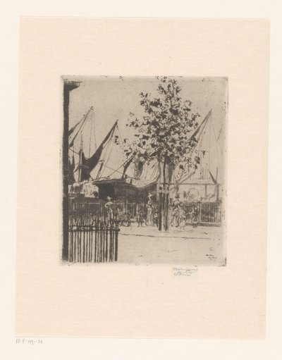 Scène de rue avec personnages près d