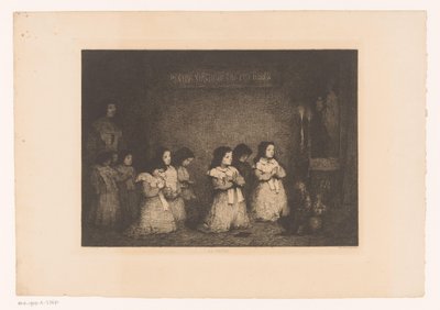 Groupe de filles en prière devant une statue de Marie - Théodule Augustin Ribot