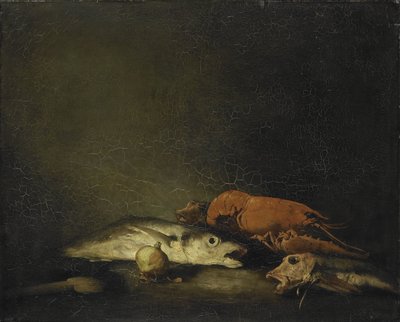 Nature morte avec poissons et un homard - Théodule Augustin Ribot