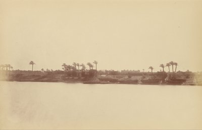 Rives du Nil avec palmiers et bateaux - Théodule Devéria