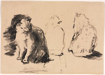 Chats recto, Esquisse de deux figures s