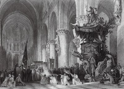 Cathédrale de Saint-Gudule, avec chaire sculptée célèbre, Bruxelles - Thomas (after) Allom