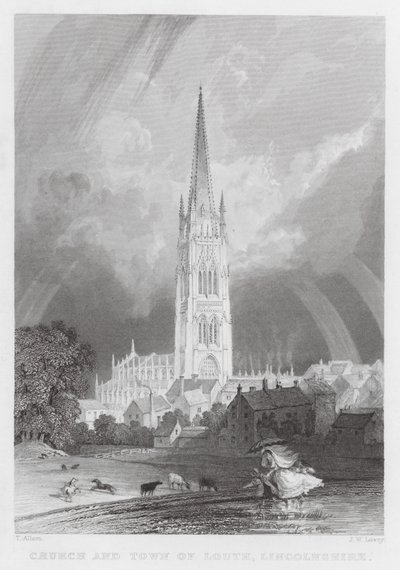 Église et ville de Louth, Lincolnshire (gravure) - Thomas (after) Allom