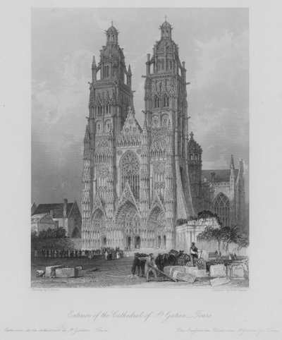 Extérieur de la cathédrale Saint-Gatien, Tours - Thomas (after) Allom