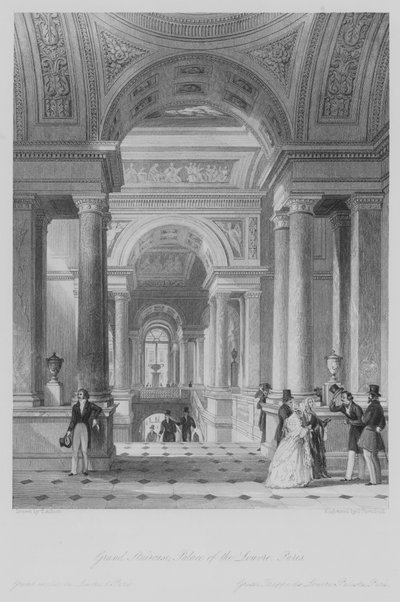 Grand Escalier, Palais du Louvre, Paris (gravure) - Thomas (after) Allom