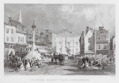 Place du marché de Grantham, Lincolnshire (gravure) - Thomas (after) Allom