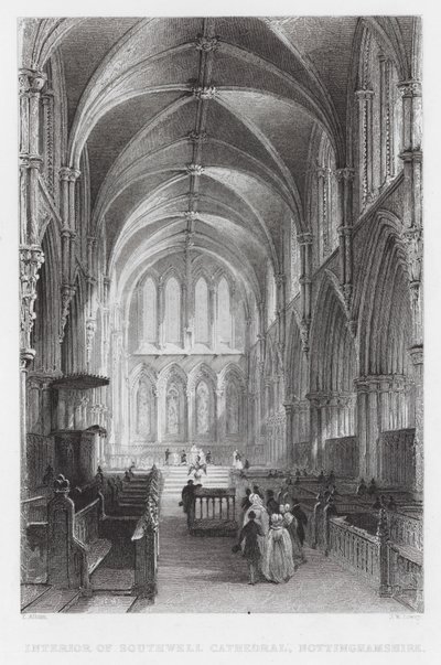 Intérieur de la cathédrale de Southwell, Nottinghamshire (gravure) - Thomas (after) Allom