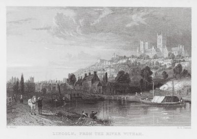 Lincoln, depuis la rivière Witham (gravure) - Thomas (after) Allom
