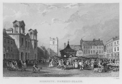 Morpeth, Place du Marché (gravure) - Thomas (after) Allom