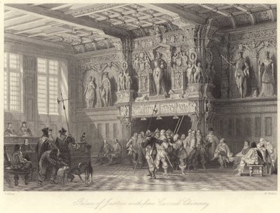 Palais de Justice, avec belle cheminée sculptée, Bruges (gravure) - Thomas (after) Allom