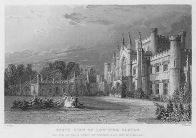 Vue Sud du Château de Lowther, la résidence de William Lowther, Comte de Lonsdale - Thomas (after) Allom