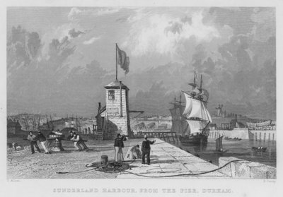 Port de Sunderland, depuis la jetée, Durham - Thomas (after) Allom