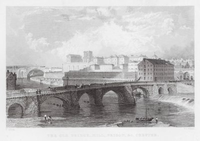 Le vieux pont, moulin, prison, etc., Chester (gravure) - Thomas (after) Allom