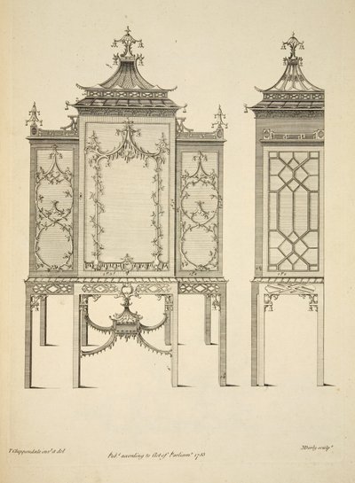 Conception pour une vitrine, pub. 1753 (gravure) - Thomas (after) Chippendale