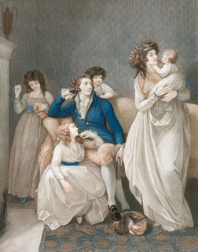 Scène de famille aisée de la fin du 18e-début du 19e siècle. - Thomas (after) Stothard