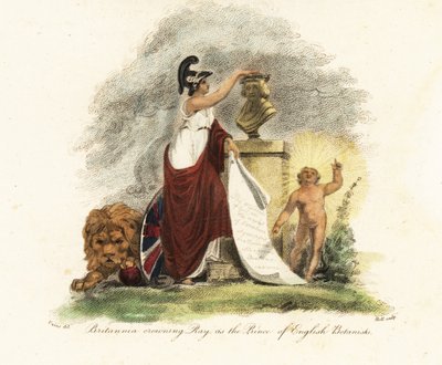 Britannia couronnant John Ray comme le prince des botanistes anglais - Thomas (after) Uwins