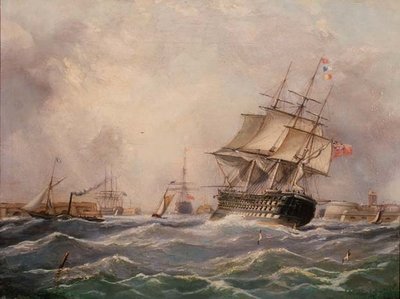 Navire de guerre britannique au large de Portsmouth - Thomas (attr. to) Buttersworth