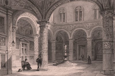 Cour de Palazzo Vecchio à Florence, Toscane, Italie, gravure sur acier par James Tingle d