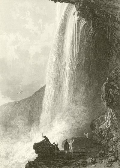 Chute du Fer à Cheval, Niagara. Entrée de la caverne, du côté anglais - Thomas Allom