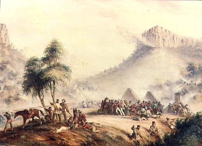 La patrouille du colonel Yarborough attaquée à Waterkloof par des Kaffirs et des Hottentots rebelles - Thomas Baines