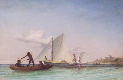 La Longue Barque du Messager attaquée par des Indigènes - Thomas Baines