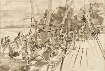 Déchargement de charbon, Hvitanes (encre sur papier) - Thomas Barclay Hennell