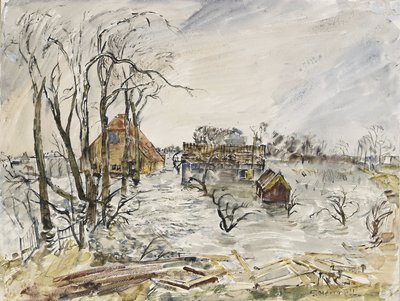 Île de Walcheren (Pays-Bas) inondée. Peinture de Thomas Hennel (1903-1945), aquarelle 1944 - Thomas Barclay Hennell