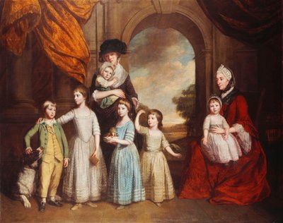 Portrait de groupe des enfants Craven, en longueur, devant une arche avec un paysage au-delà, 1776 - Thomas Beach
