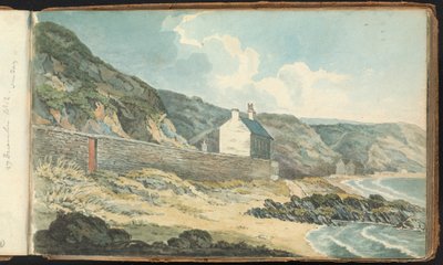 Album de dessins de paysages et de figures : Maisons sur un rivage rocheux - Thomas Bradshaw
