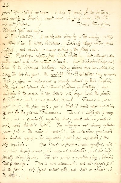 Décrit une visite à la National Academy [Gallery] à Londres. Transcription - Thomas Butler Gunn