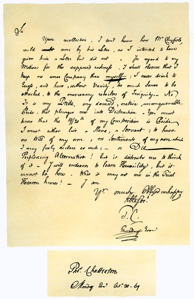 Lettre de Thomas Chatterton à William Barrett, 1769 - Thomas Chatterton