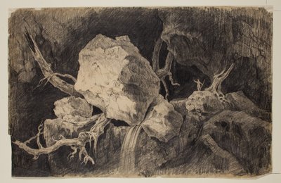 Chasseur debout dans une grotte près d