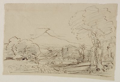 Volcan, lac, figure chassant - Thomas Cole