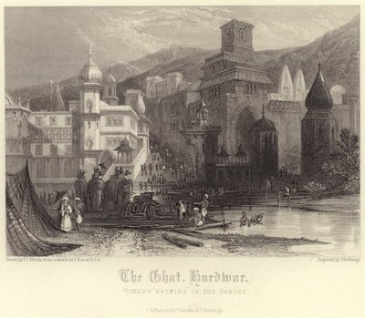 Le Ghat à Hurdwar avec des hindous se baignant dans le Gange - Thomas Colman Dibdin