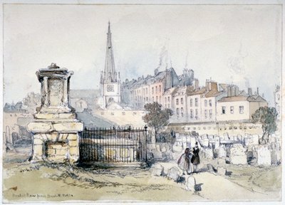 Vue de Bunhill Row depuis Bunhill Fields, Finsbury, Islington, Londres - Thomas Colman Dibdin